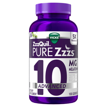 ZzzQuil Pure Zzzs Advanced Melatonin Gummies, Melatonin 10mg, Sleep Aid, with Chamomile & Lavender, Melatonin Sleep Gummies, Sleep Aids for Adults ZzzQuil