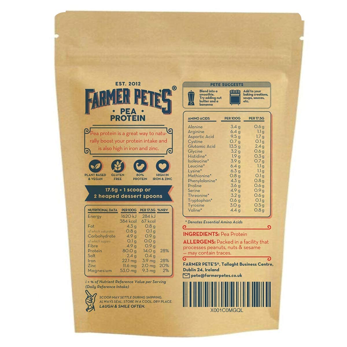 Farmer Pete's Pea Protein Powder 1kg - Dairy Free, Gluten Free, Natural Plant Based Vegan Protein Powder Isolate (1kg) Farmer Pete's buy australia supplements