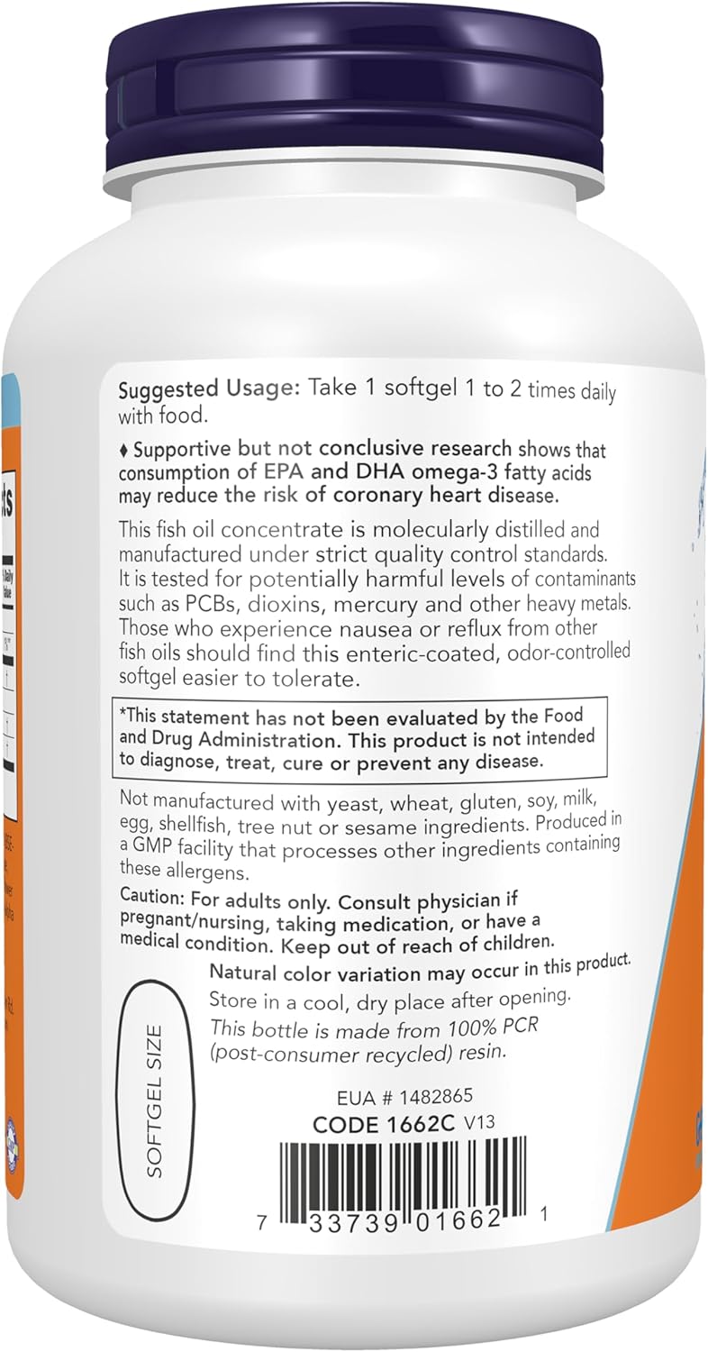 NOW Foods Supplements, Ultra Omega-3 Molecularly Distilled and Enteric Coated, 180 Softgels Gsupps Australia