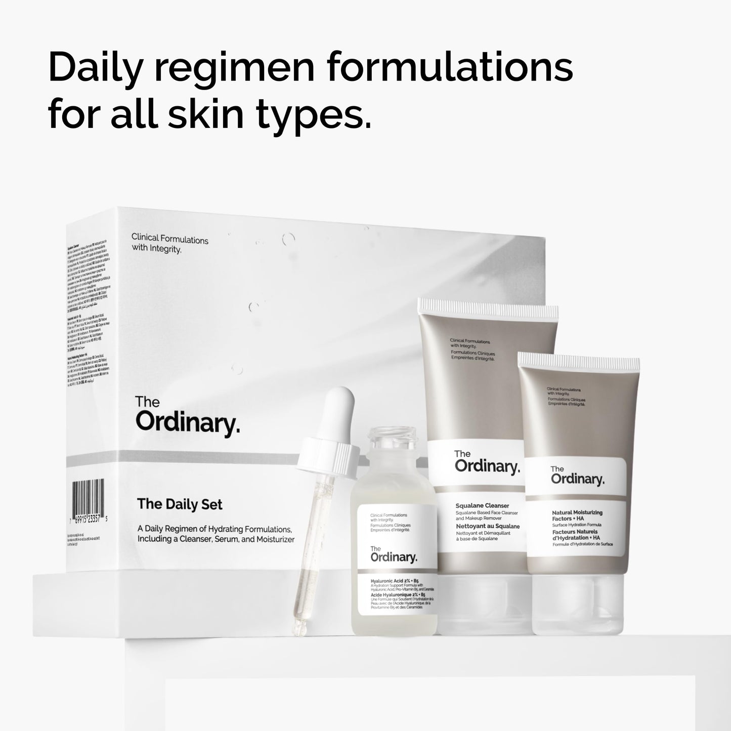The Ordinary The Daily Set, Daily Skincare Routine with Squalane Cleanser, Hyaluronic Acid 2% + B5, and Natural Moisturizing Factors + HA | Skin Care Set The Ordinary