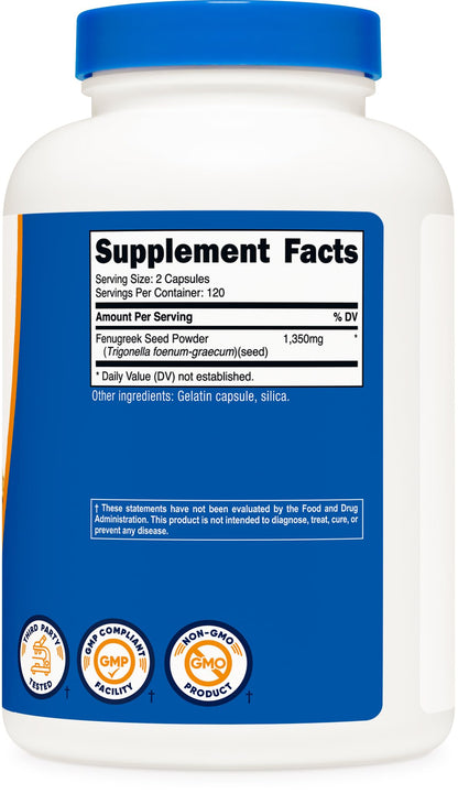 Nutricost Fenugreek Seed 1350mg, 240 Capsules - Gluten Free, Non-GMO, 675mg Per Capsule Nutricost