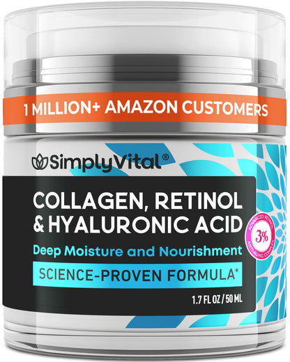 SimplyVital Face Moisturizer Retinol Collagen Hyaluronic Acid Cream 1.7 oz SimplyVital