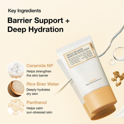 FULLY Rice Ceramide Moisture Sunscreen, SPF 50, No White Cast, 1.69 fl oz FULLY