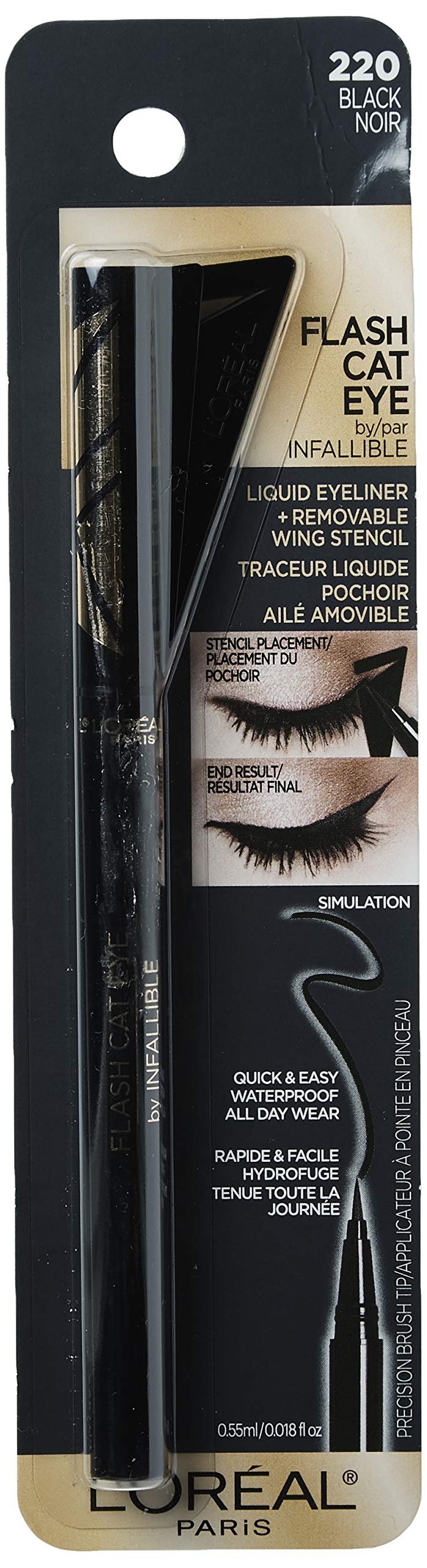L'Oreal Paris Makeup Infallible Flash Cat Eye Waterproof Liquid Eyeliner, Black, 0.44 oz. L'Oreal Paris
