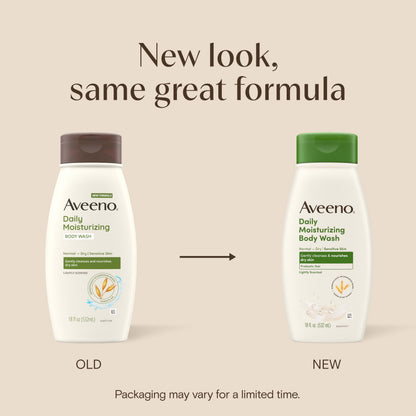 Aveeno Daily Moisturizing Body Wash, Prebiotic Oat, Dry Skin, 18 fl oz x 2 Aveeno