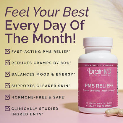 BRAINMD PMS Relief - 60 Capsules | Natural Support, Menstrual Comfort