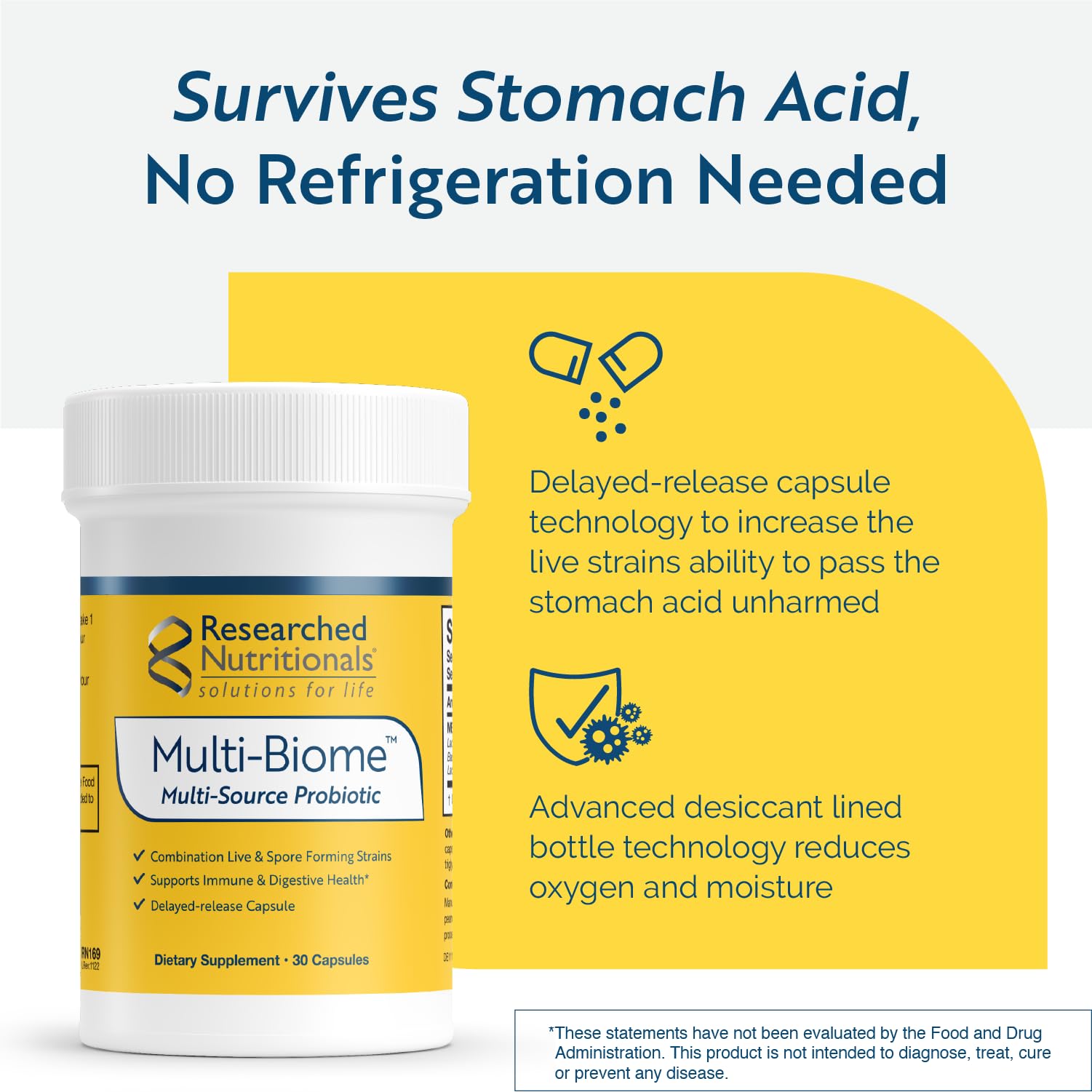 Researched Nutritionals Multi-Biome - Dual-Action Probiotics for Women & Men - Spore + Live Strain Formula with Delayed-Release Capsules for Gut Health, Histamine & Immune Support (30 ct) Researched Nutritionals buy australia supplements