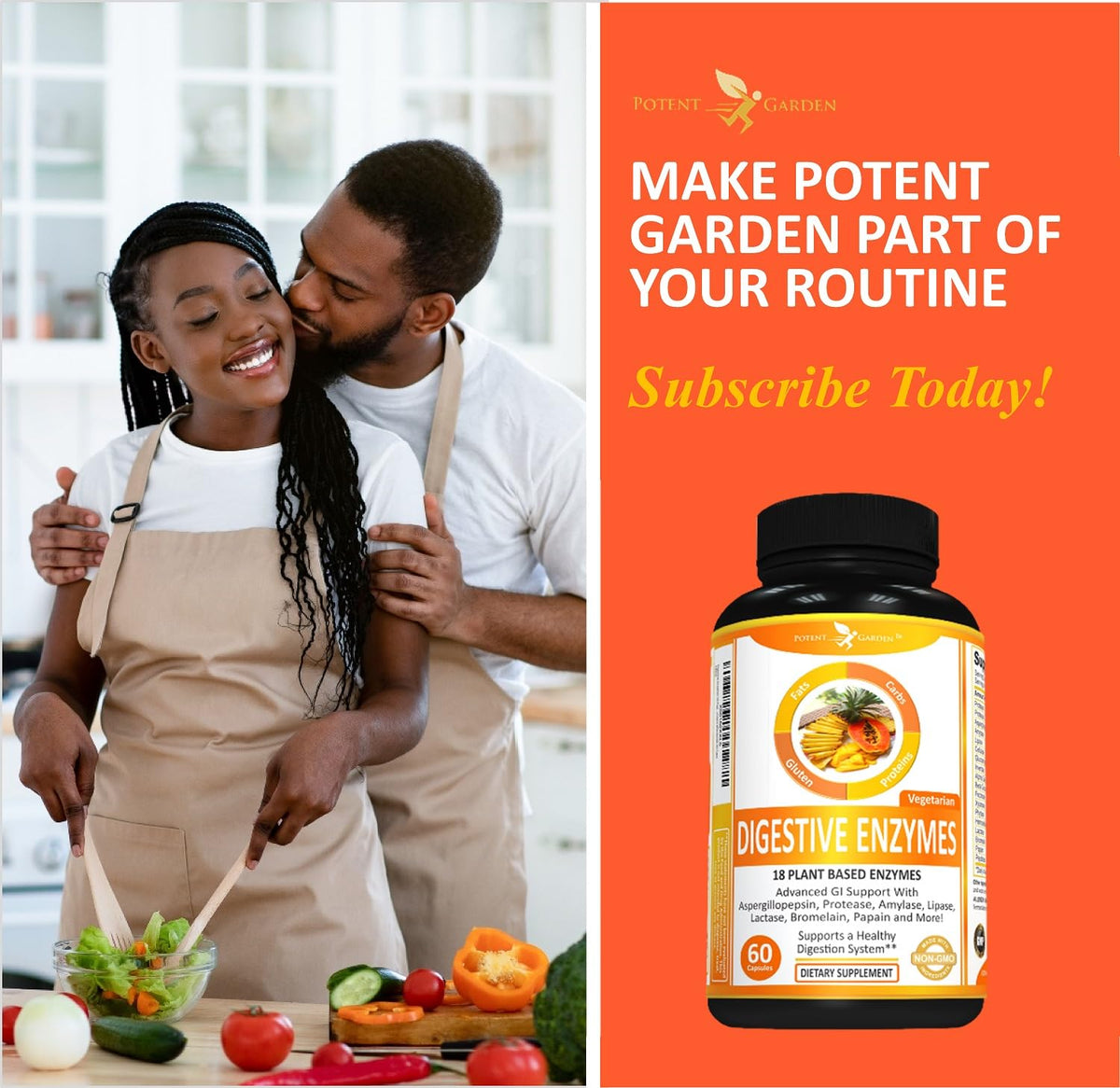 Potent Garden Digestive Enzymes -18 Plant Based Enzymes with amylase lipase bromelain Protease lactase & Other Enzymes - One Pre Meal Pill Supports Healthy Potent Garden