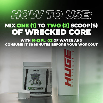 Wrecked Core - All-in-One Pre-Workout Supplement for Men & Women, Increase Energy, Focus & Pumps with L-Citrulline, Beta-Alanine, L-Tyrosine & More (30 Servings) - Blue Raspberry