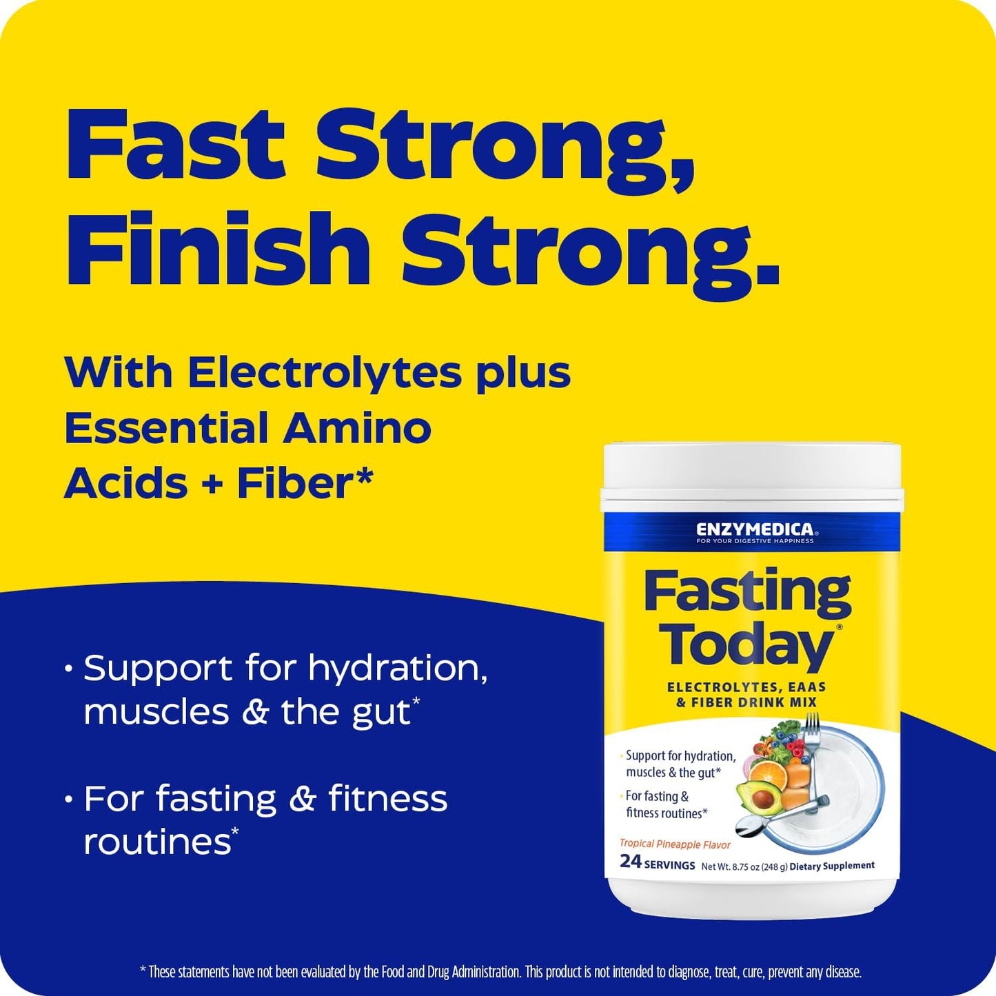 Enzymedica Fasting Today Drink Mix - Electrolyte Powder Supplement for Intermittent Fasting, Support for Hydration, Appetite & Muscle Health, Keto Friendly, Tropical Pineapple Flavor - 8.75 oz Gsupps Australia