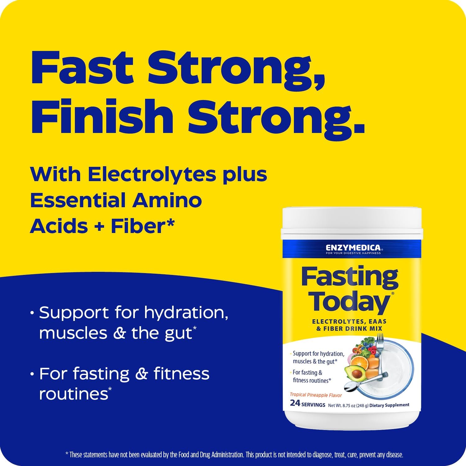 Enzymedica Fasting Today Drink Mix - Electrolyte Powder Supplement for Intermittent Fasting, Support for Hydration, Appetite & Muscle Health, Keto Friendly, Tropical Pineapple Flavor - 8.75 oz Gsupps Australia