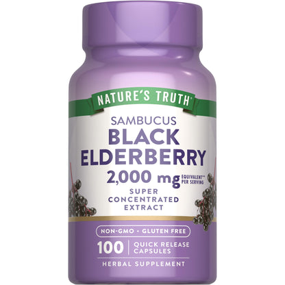 Nature's Truth Black Elderberry Capsules | 100 Count | Super Concentrated Sambucus Extract | Non-GMO and Gluten Free Supplement Nature's Truth