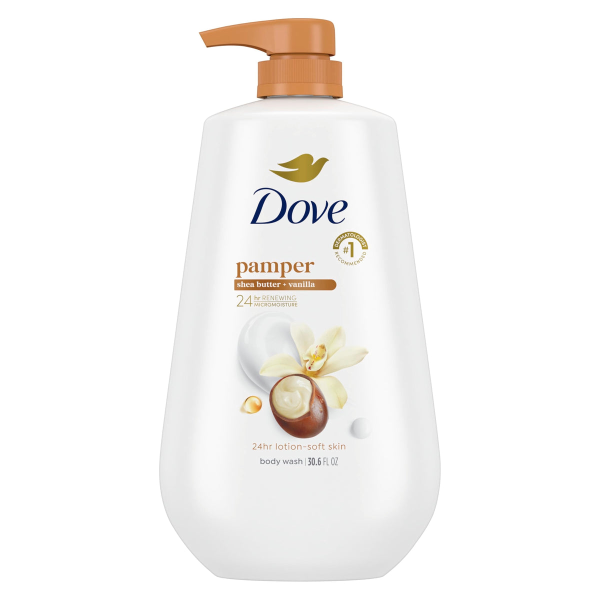 Dove Body Wash Pamper Shea Butter & Vanilla 30.6 oz Pump, Sulfate Free Dove