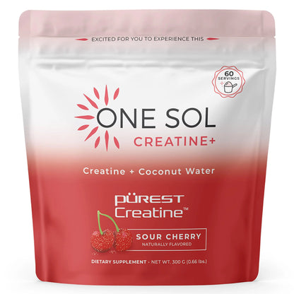 One Sol Creatine for Women, All Natural Women's Creatine Powder w Pure Creatine & Coconut Water, Increase Lean Muscle Mass, Reduce Recovery Time, Promote Brain & Bone Health (Sour Cherry, 60 Servings) One Sol