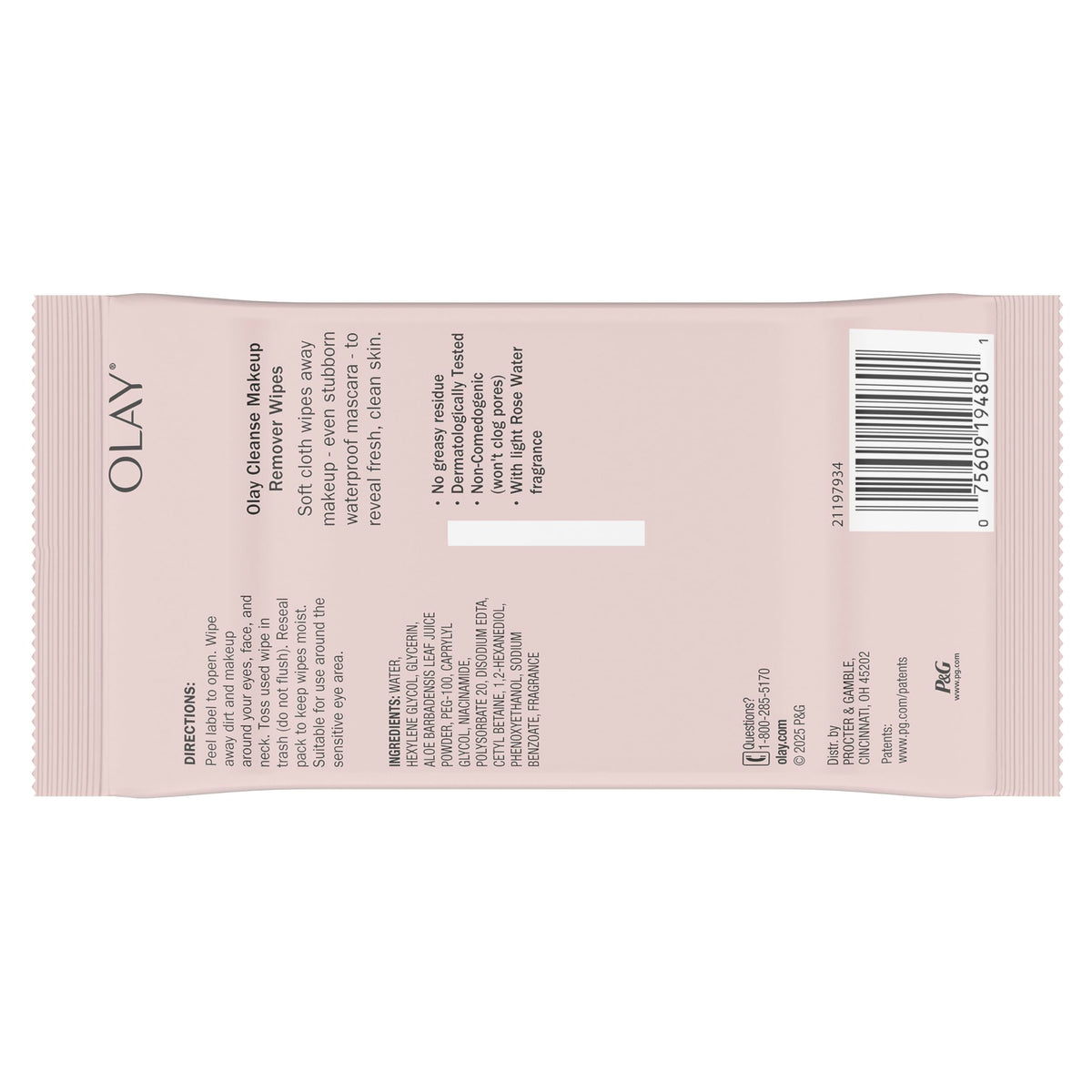 Olay Cleanse Makeup Remover Wipes, Rose Water Scent, Facial Cleansing Wipes Remove Makeup Dirt & Oil, Removes Waterproof Mascara, Soft Cloths for Eyes Face & Neck, No Greasy Residue, 25 Count, 3-Pack Olay