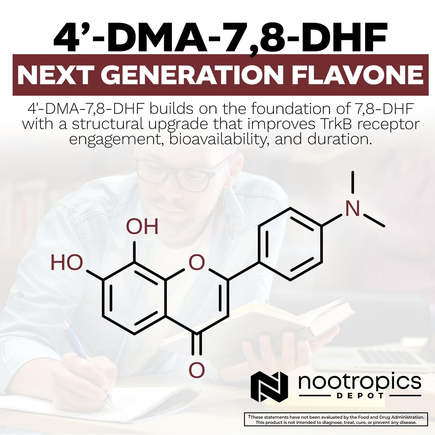 Nootropics Depot 4'-DMA-7,8-DHF Nutritional Supplement Capsules | 10mg | 30 Count | 4'-DMA-7,8-Dihydroxyflavone