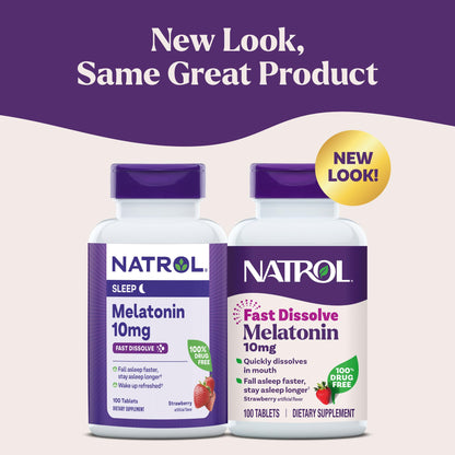 Natrol Melatonin 10mg Fast Dissolve Tablets - Strawberry Flavor, 100 Count, Sleep Support, Fast Dissolve Melatonin for Adults, 100-Day Supply Natrol