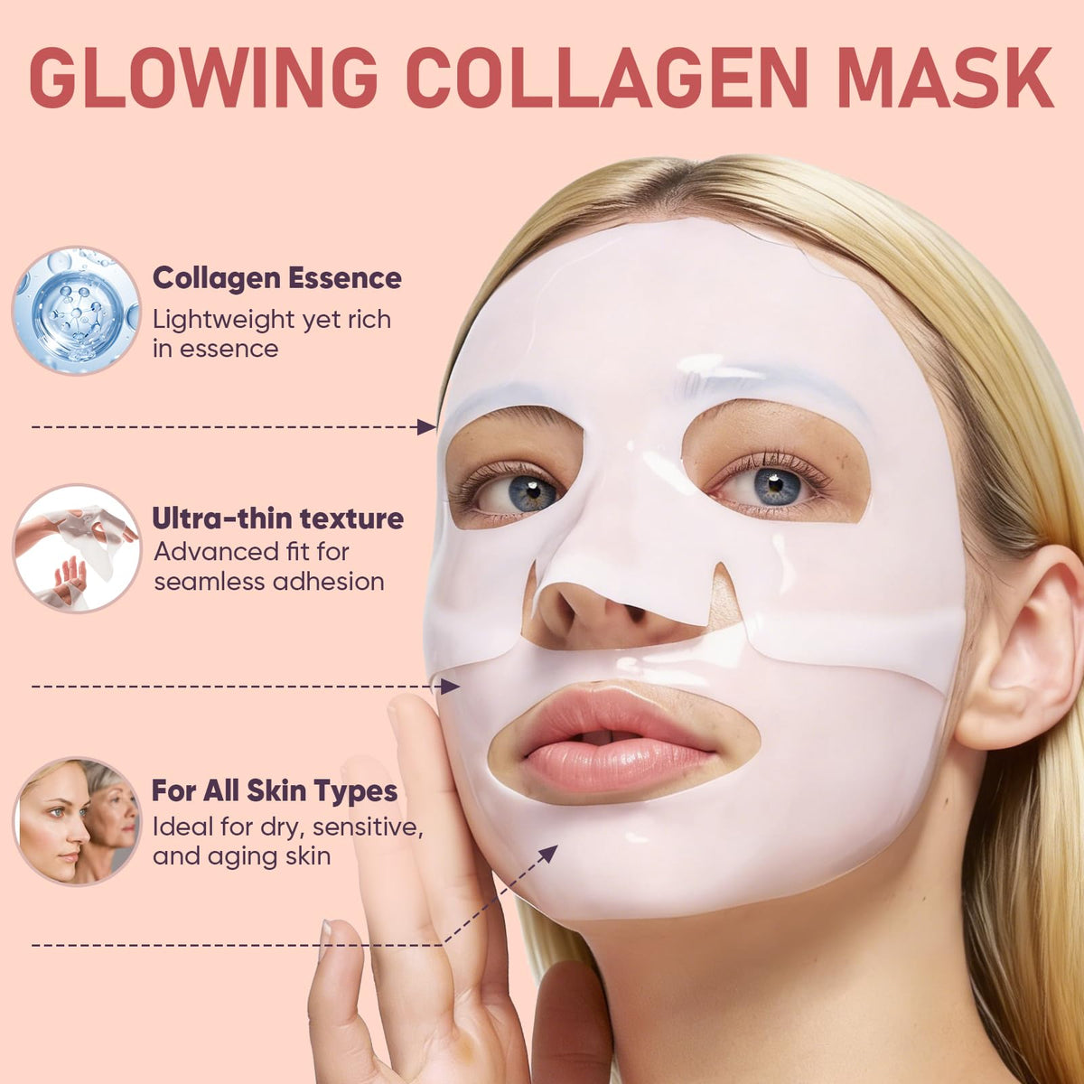 Bio-Collagen Facial Mask 8 EA, Hydrating & Soothing Hydrogel Face Mask TEAWOO