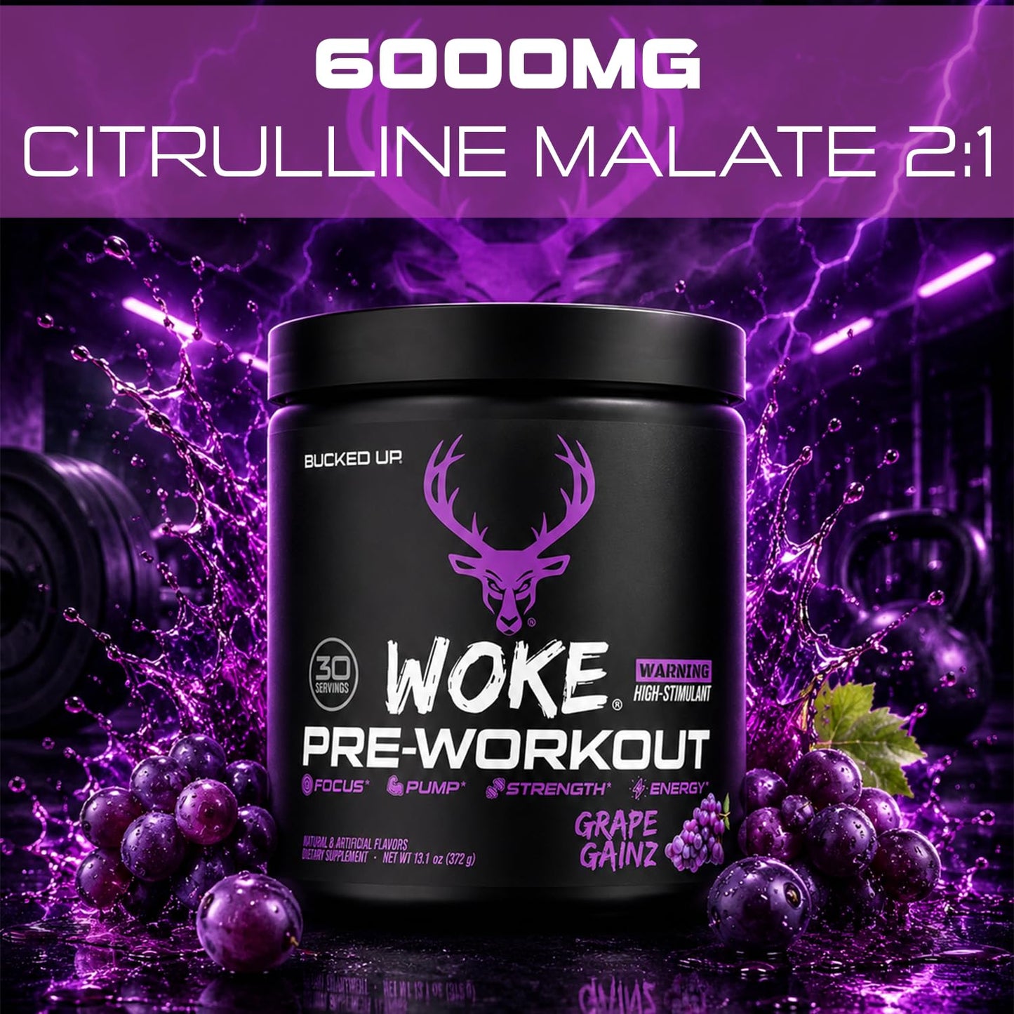 Bucked Up - Woke - HIGH STIM Pre Workout - Best Tasting - Focus Nootropic, Pump, Strength and Growth, 30 Servings (Rocket Pop)