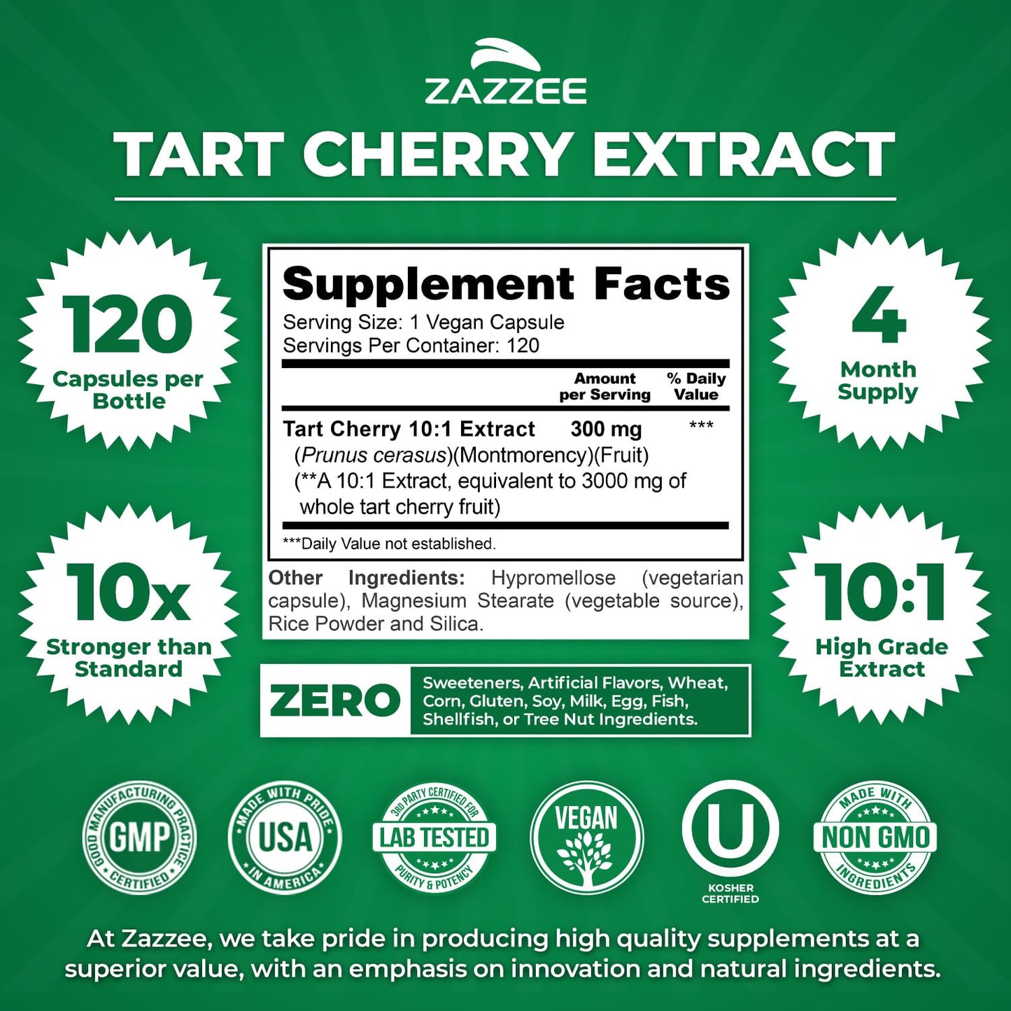 Zazzee Tart Cherry 10:1 Extract, 200 Vegan Capsules, 6+ Month Supply | Montmorency Cherry, Certified Kosher, Joint & Uric Acid Support, Antioxidant Support Formula, Non-GMO, Made in the USA Gsupps Australia