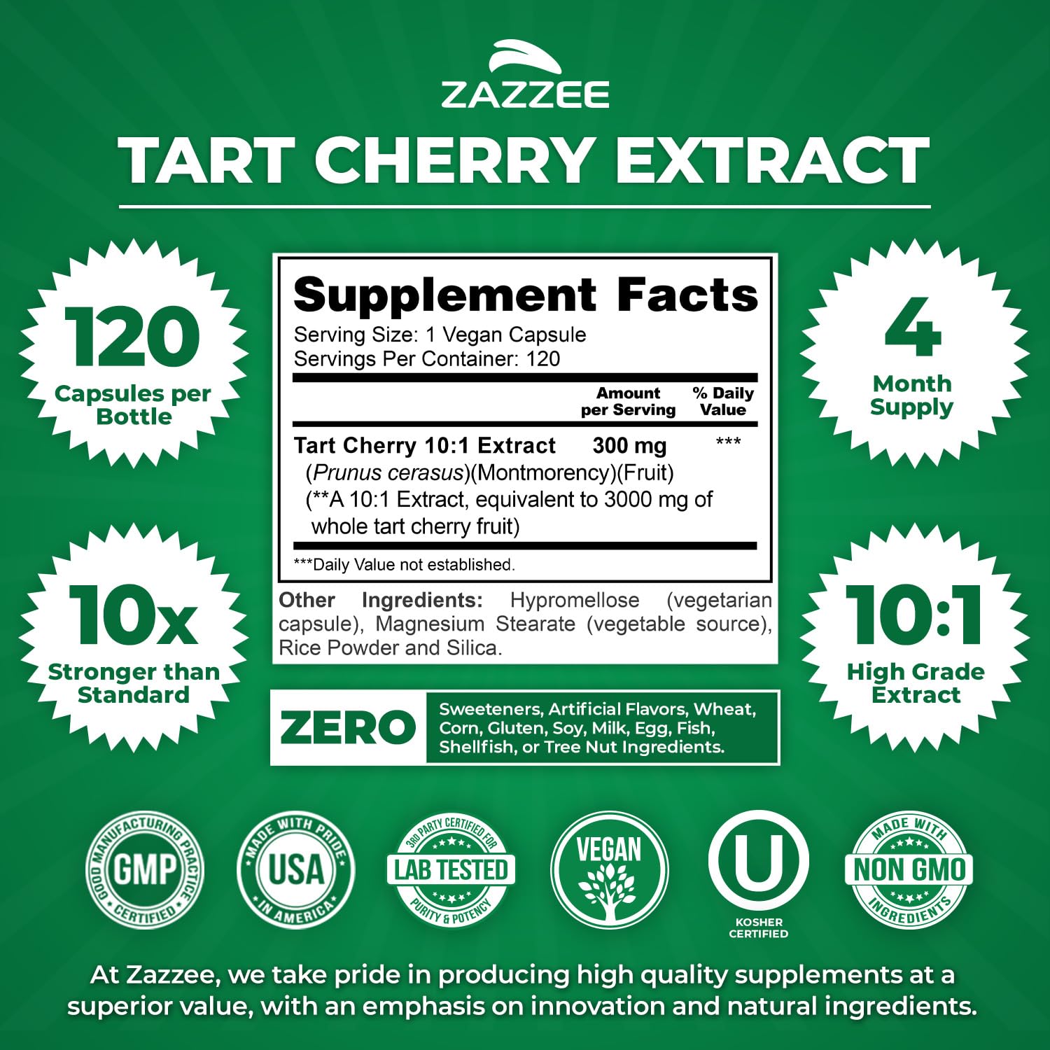 Zazzee Tart Cherry 10:1 Extract, 200 Vegan Capsules, 6+ Month Supply | Montmorency Cherry, Certified Kosher, Joint & Uric Acid Support, Antioxidant Support Formula, Non-GMO, Made in the USA Gsupps Australia