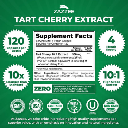 Zazzee Tart Cherry 10:1 Extract, 200 Vegan Capsules, 6+ Month Supply | Montmorency Cherry, Certified Kosher, Joint & Uric Acid Support, Antioxidant Support Formula, Non-GMO, Made in the USA Gsupps Australia