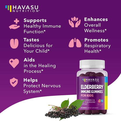 Elderberry Gummies for Kids with Vitamin C & Zinc, Berry, 30 Servings | Vegan, Non-GMO, Gluten Free Immune Support for Children, Daily Defense with Antioxidants & Essential Nutrients, 60 Count Gsupps Australia