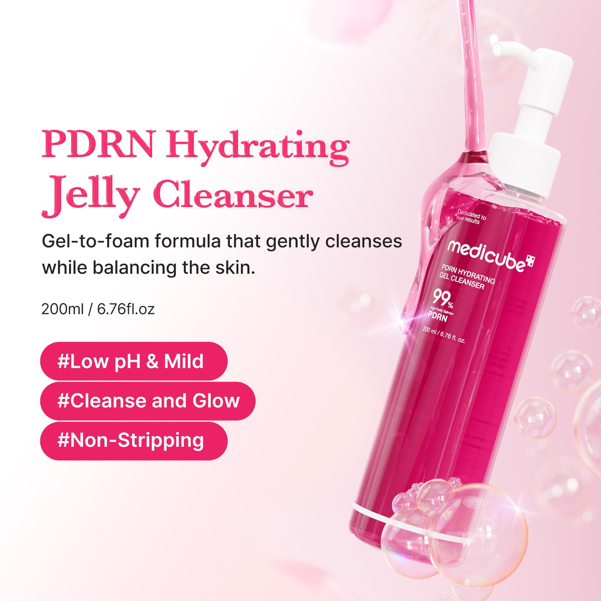 medicube PDRN Jelly to Foam Cleanser - Gentle Low pH Hydrating Cleanser medicube
