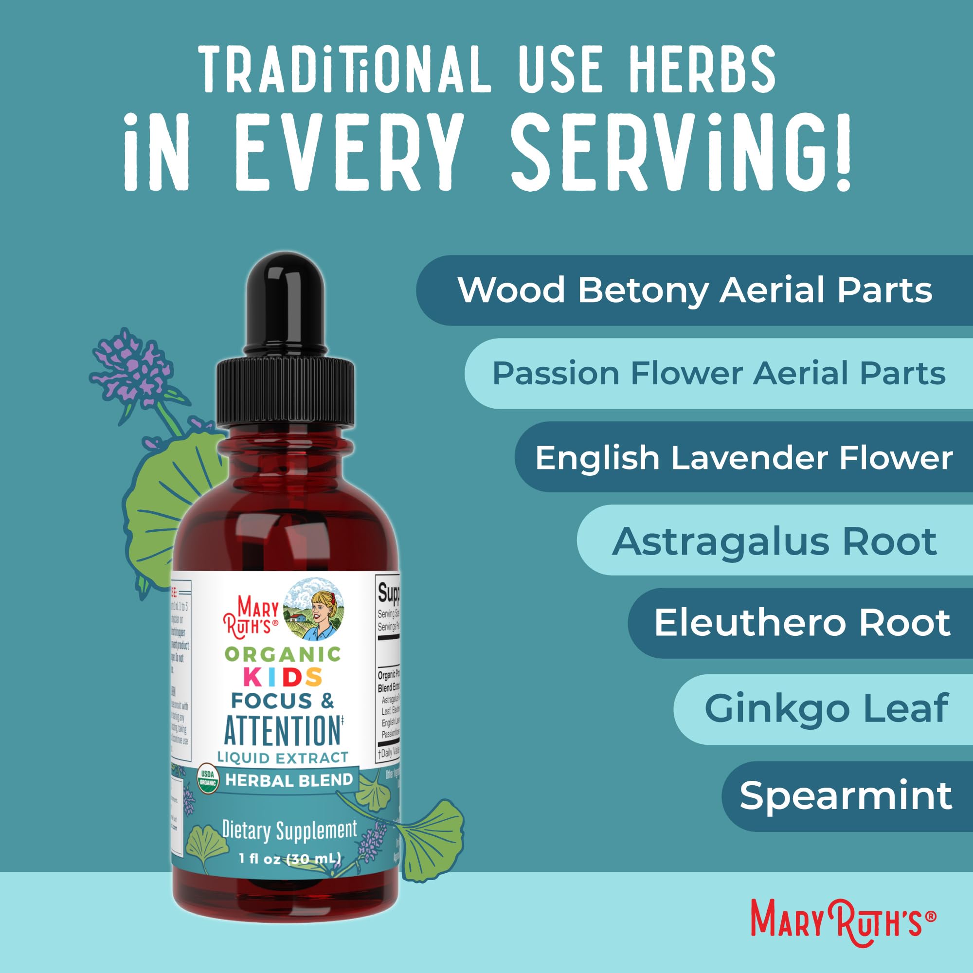 MaryRuth Organics Kids Focus & Attention Drops | USDA Organic Drops | Ginkgo Biloba | Rhodiola Root & Licorice Root | Adaptogenic | Calm | Vegan | Non-GMO | Gluten Free | 30 Servings MARYRUTH'S buy australia supplements