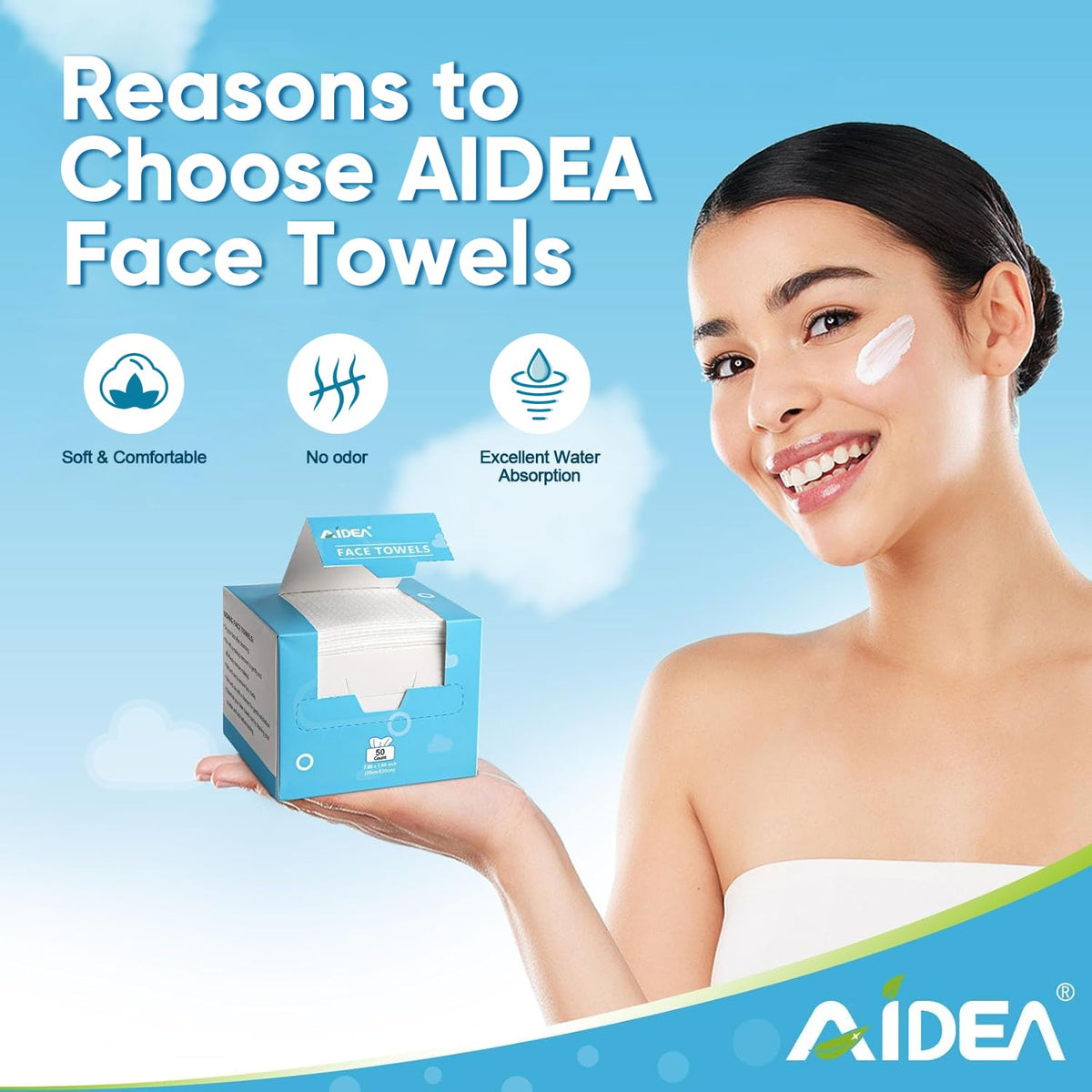 AIDEA Face Towels Disposable-100Ct (2 Box), Face Cloths for Sensitive Skin AIDEA