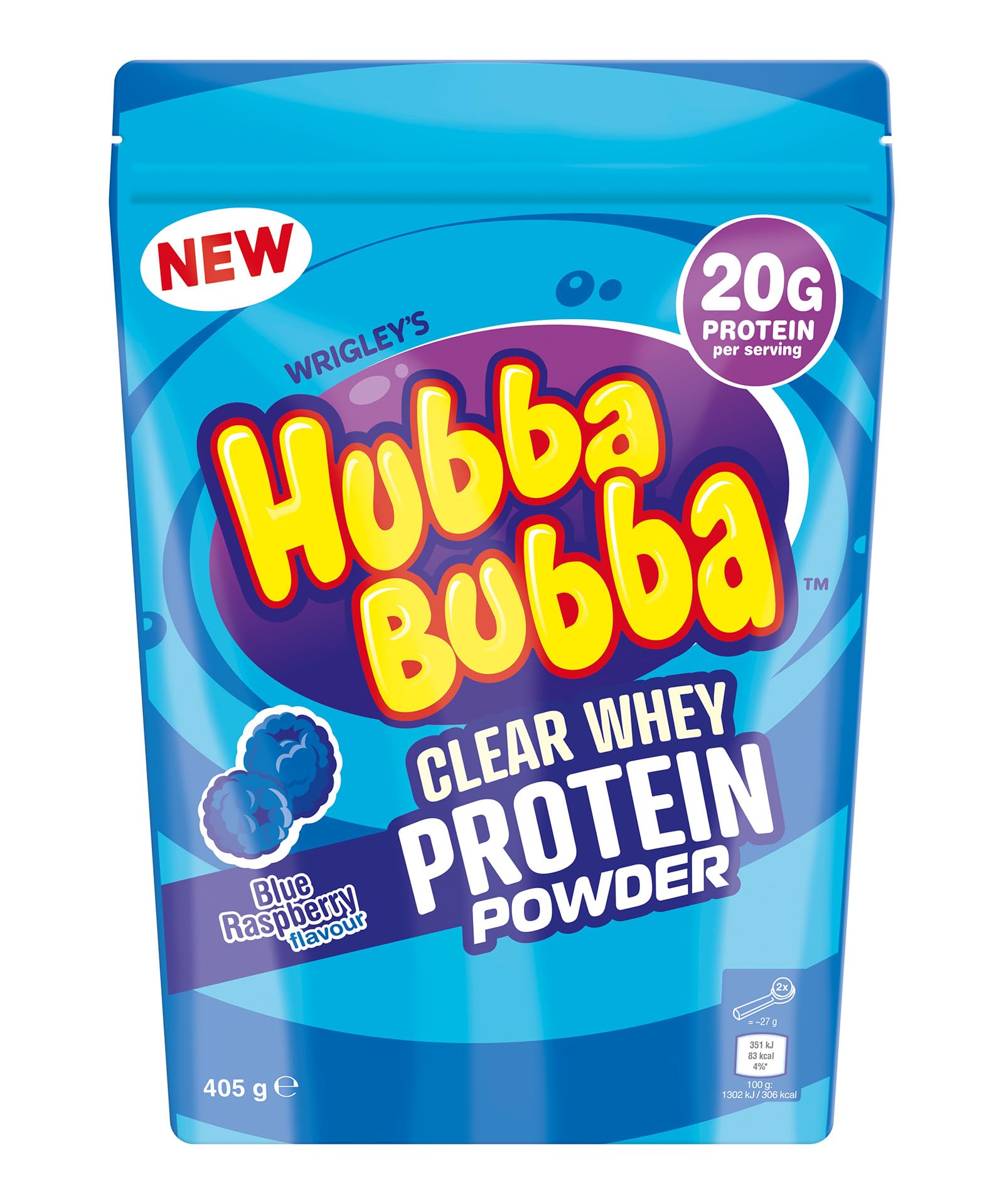 Hubba Bubba Blue Raspberry Clear Whey Isolate, Protein Powder Drink, 405g Pouch Hubba Bubba buy australia supplements