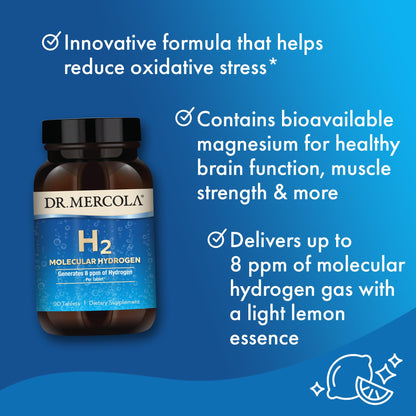 Dr. Mercola H2 Molecular Hydrogen Tablets, Creates Hydrogen Rich Water (8 ppm), Supports Cellular Energy, Brain Health & Healthy Aging Dr. Mercola