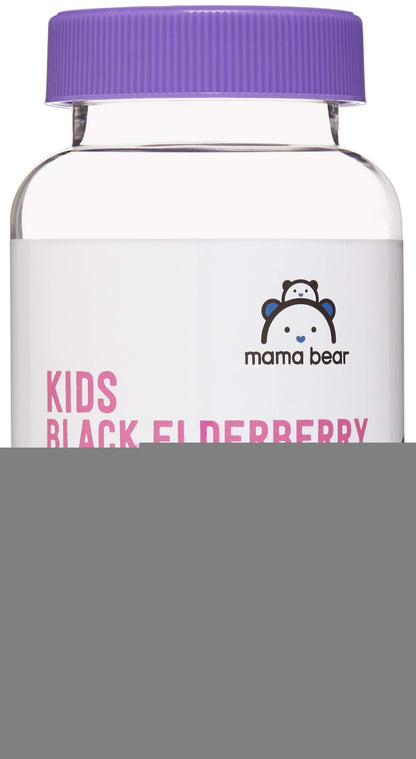Amazon Brand - Mama Bear, Vegetarian Kids Black Elderberry Gummies 300 mg with Vitamins C, D, E and Zinc - Immune System Support Mama Bear