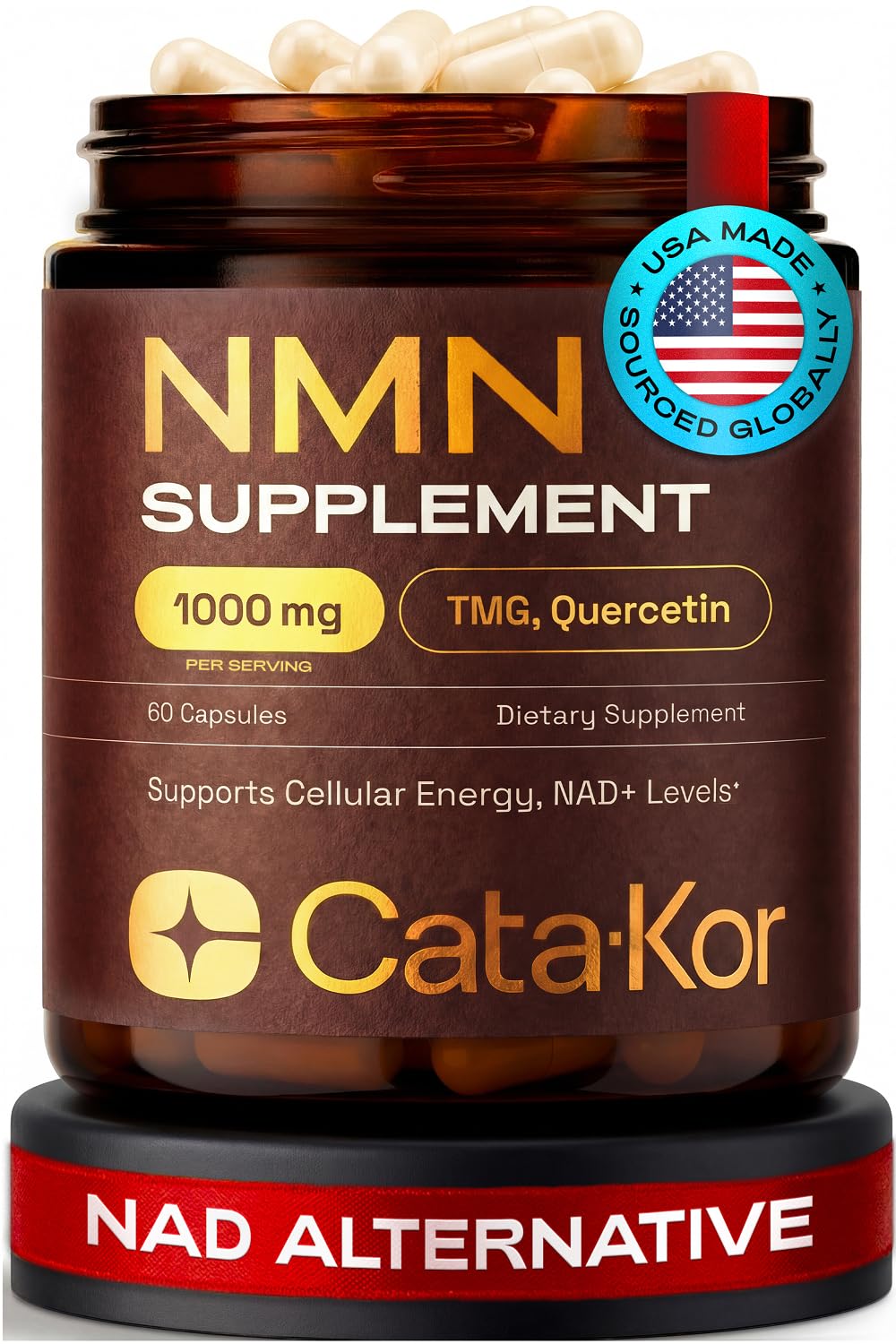 Cata-Kor NMN Supplement – 1000mg Per Serving NAD Resveratrol Supplement with Quercetin | TMG – NMNH Alternative – Supports Cellular Energy & NAD+ Level – 60 Capsules Cata-Kor