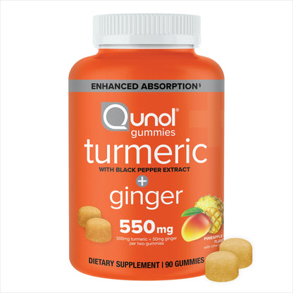 Qunol Turmeric and Ginger with Black Pepper Gummies, Turmeric Curcumin Supplement, Joint Health Support Gummy, 90ct Gummies Qunol