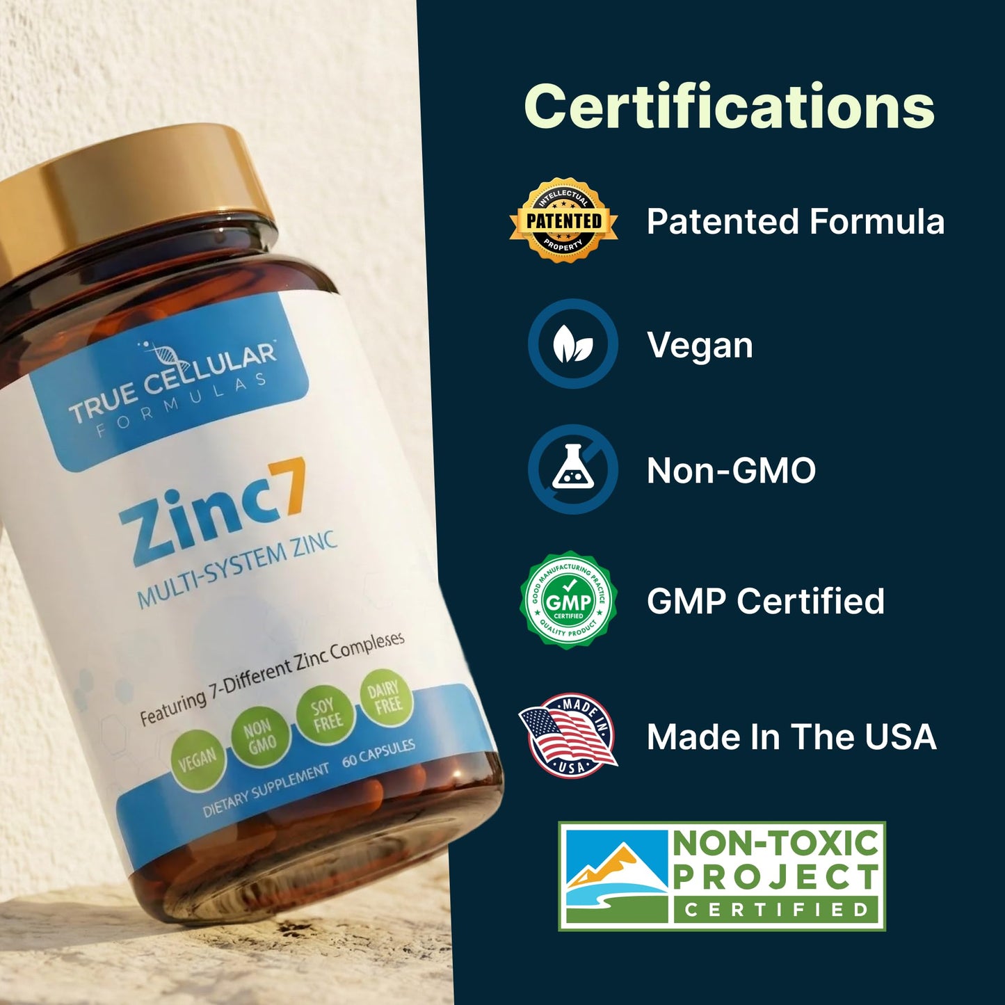 Zinc7: 7-in-1 Zinc Complex 50mg - Maximum Absorption for Immune Defense, Deep Sleep & All-Day Energy | Hormone Balance, Mental Focus True Cellular Formulas