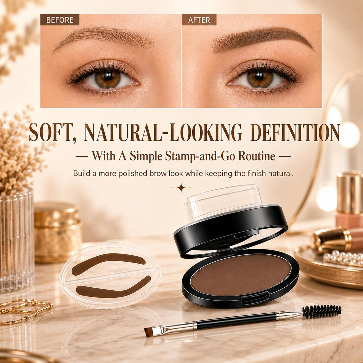 Eyebrow Stamp Powder Kit, Waterproof Long Lasting Eyebrow Seal Stamp with Brush, Quick 3 Seconds Natural Eyebrow Shaping, Easy Microblading Effect Brow Makeup Tool for Makeup Beginners (Dark Brown) Generic
