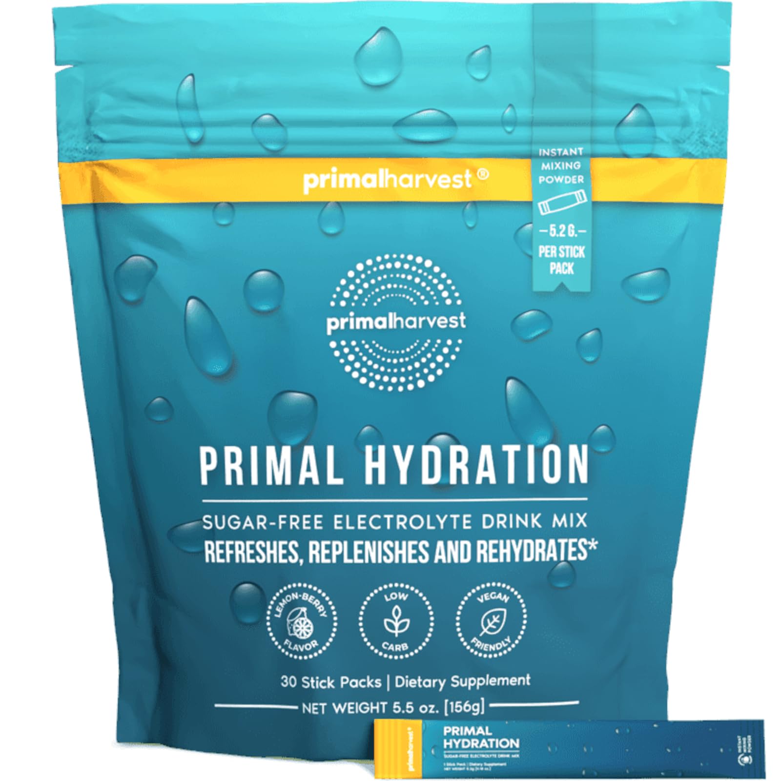 Primal Harvest Electrolytes Powder Packets Primal Hydration, Easy Open Packets, Energy Drink Mix (Lemon Berry, 30 Packs) (1 Bag) Primal Harvest buy australia supplements