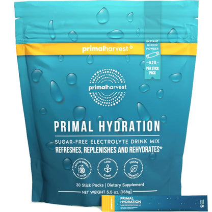 Primal Harvest Electrolytes Powder Packets Primal Hydration, Easy Open Packets, Energy Drink Mix (Lemon Berry, 30 Packs) (1 Bag) Primal Harvest