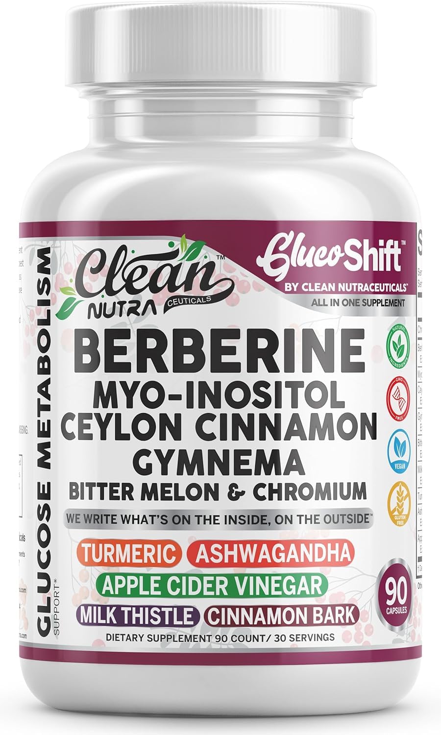 Clean Nutra Berberine Supplement Myo-Inositol Ceylon Cinnamon Gymnema Bitter Melon Chromium Complex for Digestion, Antioxidant Support & Wellness 90 Vegan Capsules Non-GMO Clean Nutraceuticals buy australia supplements