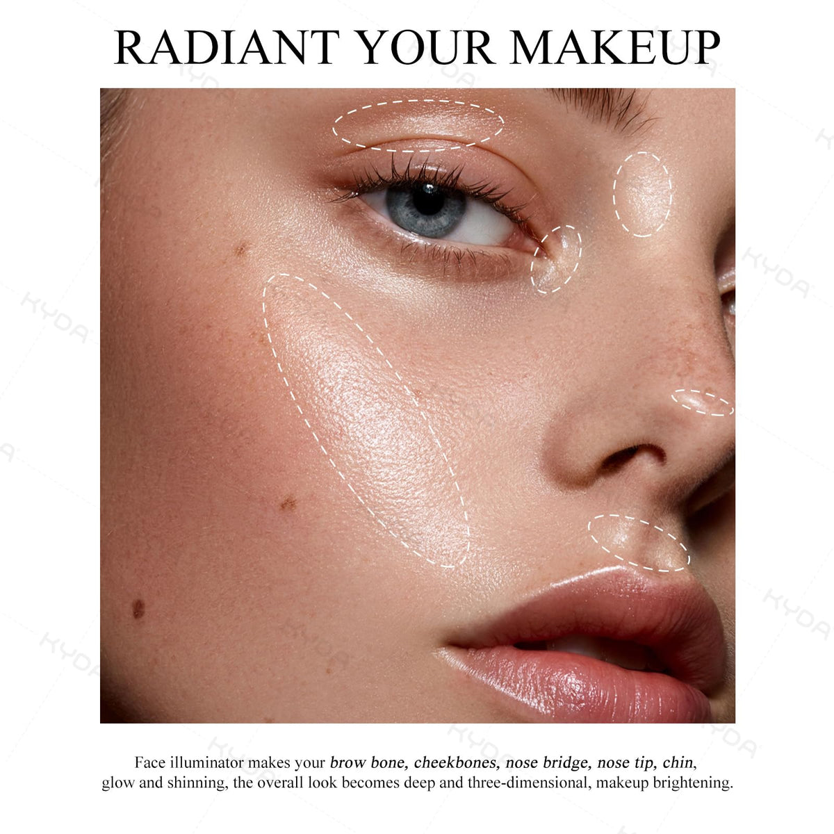 KYDA Face Highlighter Palette, High Glossy Face Illuminator Palette, Natural Glow Finish, Pearl Shimmer Smooth Baked Powder, Lasting Sparkling Champagne Highlighter Makeup-SUN GLOW KYDA