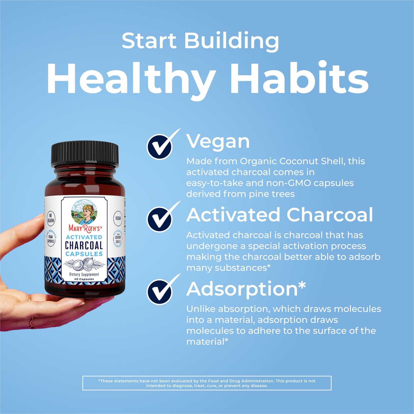 MARYRUTH'S Organics Activated Charcoal Capsules | Substance Adsorption | Derived from Coconut Shells | Vegan Capsules from Pine Trees MARYRUTH'S
