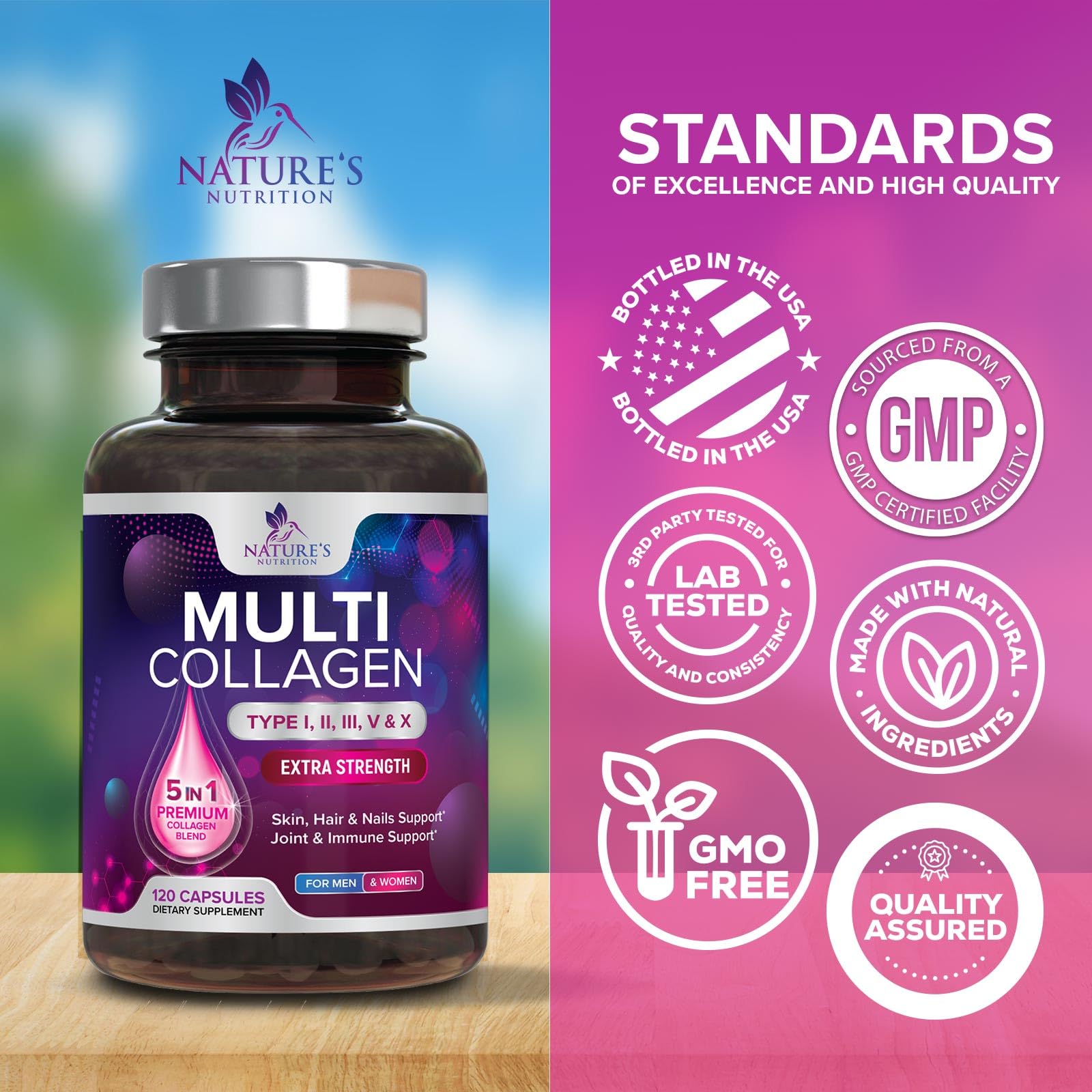 Multi Collagen Pills 2400 mg - Advanced Types I, II, III, V, X - Hydrolyzed Multi Collagen Peptides Pills, Collagen Supplements for Women & Men - Hair, Skin, & Nail Support Supplement - 120 Capsules Nature's Nutrition buy australia supplements