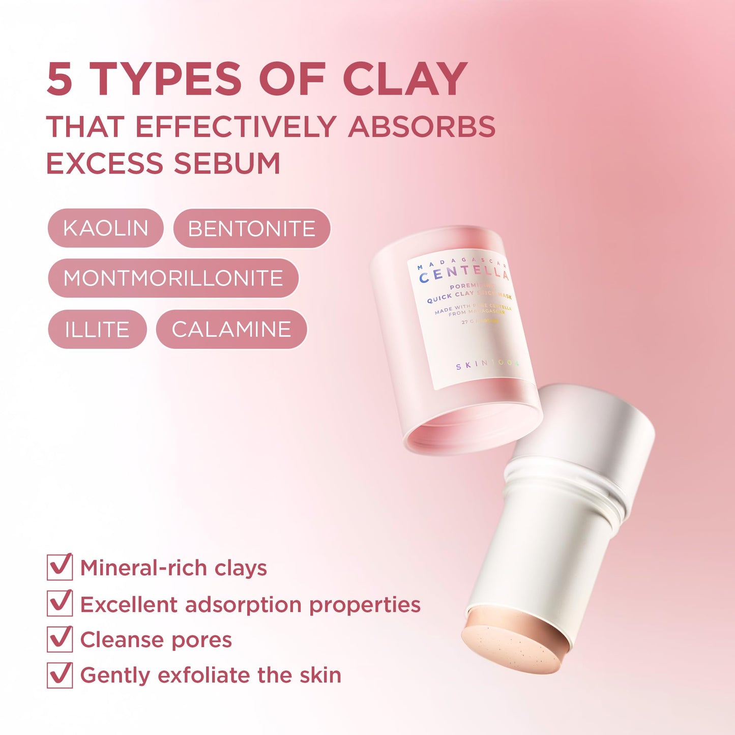 SKIN1004 Poremizing Quick Clay Stick Mask, Face Mask Skincare for Pore Minimizing, Facial Clay Mask with Centella, Pore Minimizer for Sebum Control SKIN1004