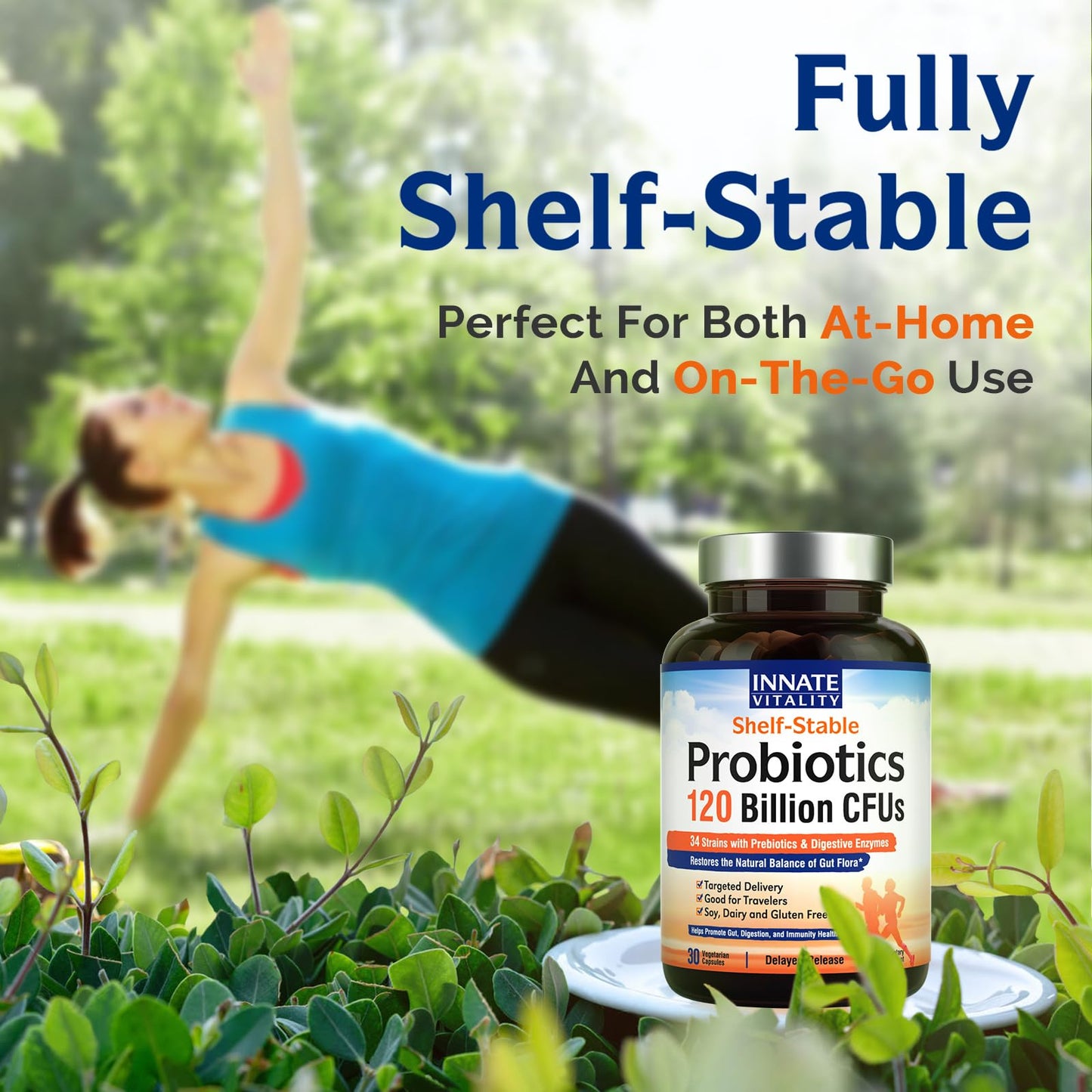 Innate Vitality Probiotics 120 Billion CFUs for Men & Women, 34 Strains with Prebiotics & Digestive Enzymes, Immune & Digestive Health Innate Vitality