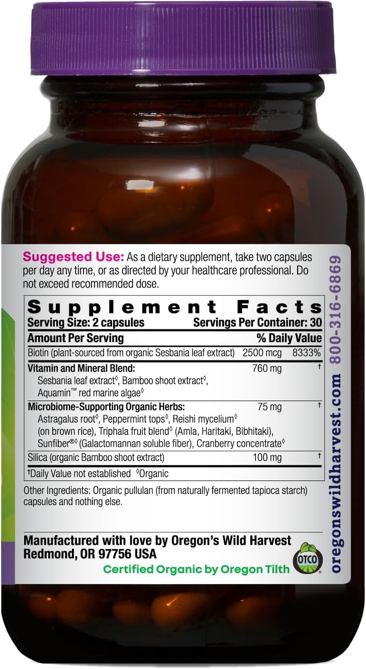 Oregon's Wild Harvest Biotin & Silica USDA Certified Organic Vegan Capsules for Hair, Skin & Nail Support with Microbiome-Supporting Herbs Non-GMO 60 Count Gsupps Australia