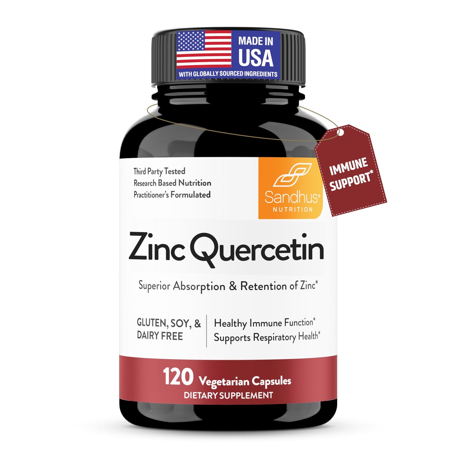 Sandhu's Zinc Quercetin 120 Vegetarian Capsules (Pack of 1) | High Absorption Zink Supplements for Immunity and Seasonal Allergy | Antioxidant Immune Support Sandhu's