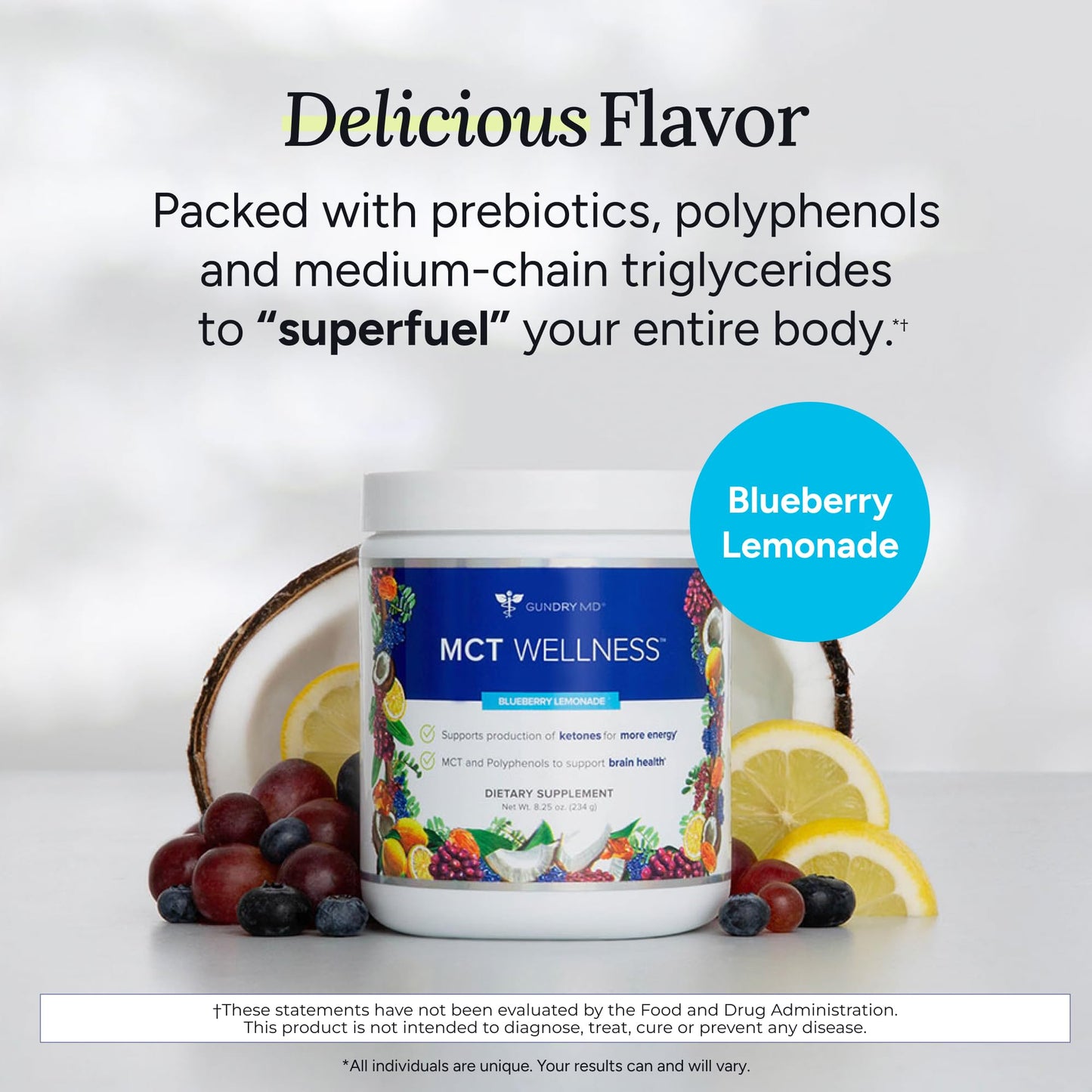 Gundry MD MCT Wellness Powder to Support Energy, Ketone Production and Brain Health, Keto Friendly, Sugar Free Gundry MD