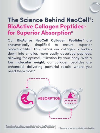 NeoCell Collagen Peptides Pills | 270 Caplets | with Vitamin C and Biotin | Grass Fed Bovine | Hair, Skin, & Nails | for Women and Men NeoCell