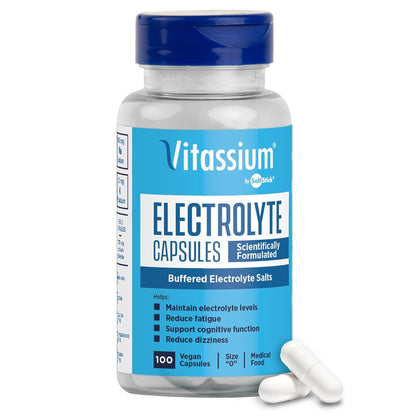 Vitassium Electrolyte Capsules, Electrolytes for The Management of POTS and High Sodium Diets (500mg Sodium - 100mg Potassium) Vitassium